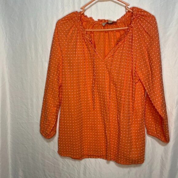 LOFT Clip Tie Neck Blouse – Orange – Women’s Medium - Picture 4 of 11